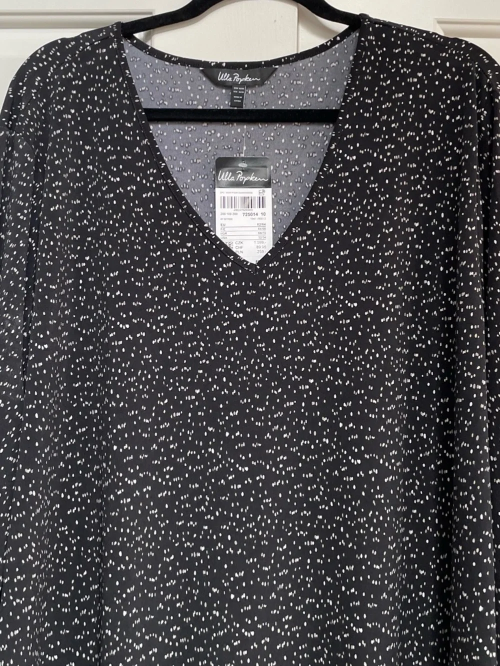 NWT Ulla Popken Stretch Black Dotted  Long Sleeve V Neck Mini Dress Top Coverup - Picture 2 of 10